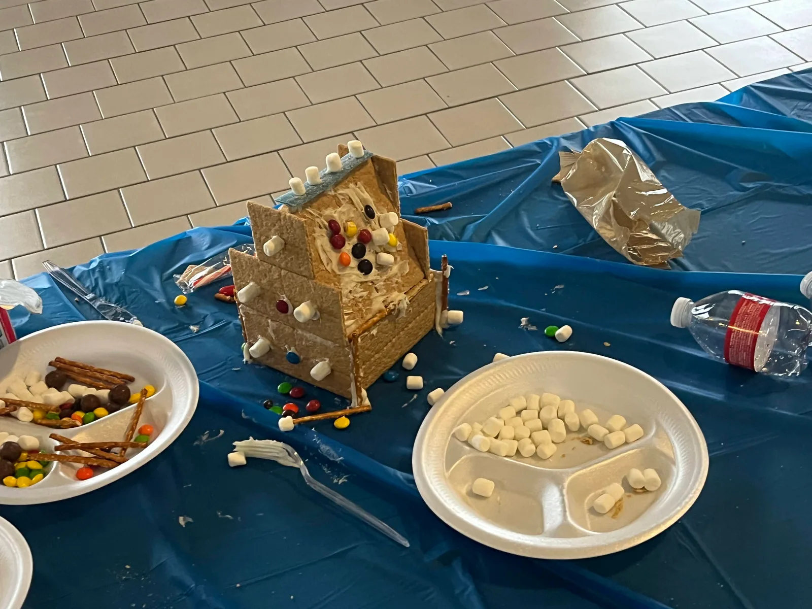 Decorated graham-cracker house from the winter social